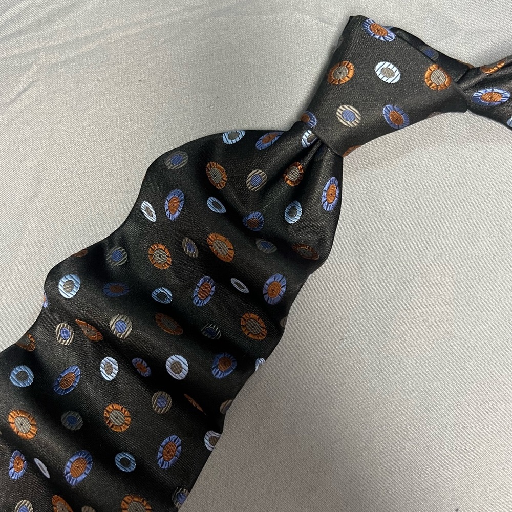 Men’s Chelsea Robert Talbott Black Orange Geometric Designer Regular Silk Tie